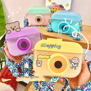 Wholesale Fashion kids purse 2022 Mini handbag plastic creative camera drink aesthetic water bottle with straw