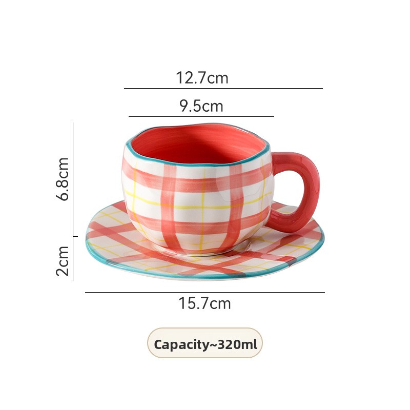 Tasse et soucoupe Redbooger peintes à la main