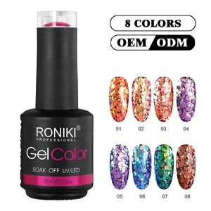 RONIKI chameleon flake gel professional custom logo private label color nail art salon uv led gel soak off gel nail polish