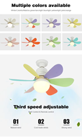 Ventilateur de plafond moderne à LED avec douille E27, moteur AC, 3 vitesses, 6 pales, 16,5 pouces, pliable, intelligent, avec télécommande