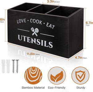 Support de rangement multifonctionnel moderne en bois noir à <span class=keywords><strong>3</strong></span> niveaux pour ustensiles de cuisine, vaisselle et bols, gain de place - Product Image 2
