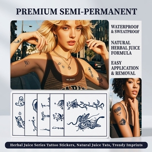 Adesivi per <span class=keywords><strong>Tatuaggi</strong></span> Temporanei Semi-Permanenti Impermeabili alla Moda per <span class=keywords><strong>Uomo</strong></span> <span class=keywords><strong>e</strong></span> <span class=keywords><strong>Donna</strong></span> Blu Scuro 60x60mm Durata 15 Giorni a Base di Erbe - Product Image 2