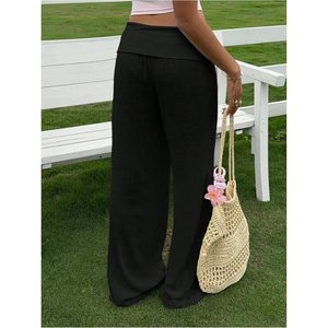 Pantalon large en lin pour femme FOXA, taille basse, décontracté, respirant, idéal pour les vacances - Product Image 3