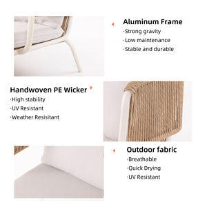 Canapé en rotin d'extérieur de luxe, mobilier de jardin, ensemble de patio moderne avec cadre en aluminium pour hôtel, complexe hôtelier - Product Image 4