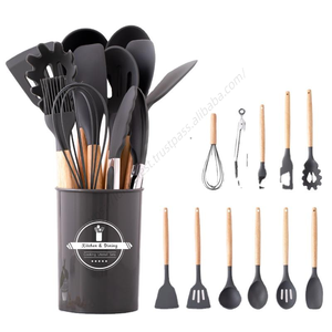 Juego de utensilios de cocina de silicona al por mayor, 12 piezas, resistentes al calor, herramientas de cocina, regalo con mango de madera - Product Image 1