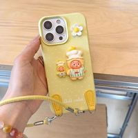 Nouvelle coque de téléphone 3D dessin animé avec bracelet pour iPhone 17 Pro Max 16 15 13, antichoc, grande fenêtre pour appareil photo, coque couple