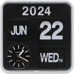 Horloge murale moderne à calendrier automatique multifonction en plastique carré avec affichage à feuillets pour bureau - Product Image 1
