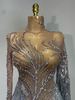 Robe transparente en maille à franges et strass scintillants pour femme, tenue de soirée sexy et luxueuse pour anniversaire, danse ou séance photo
