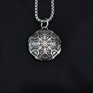 yunnique Men's Stainless Steel Viking <b>Compass</b> Shield Pendant Necklace Geometric Design Gift Jewelry - Product Image 4