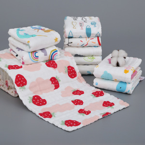 Serviette <span class=keywords><strong>de</strong></span> toilette carrée en gaze <span class=keywords><strong>de</strong></span> coton six couches pour enfants, motif dessin animé imprimé, tissage uni, pour bébé, vente en gros - Product Image 2