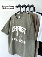 T-shirts pour hommes avec logo personnalisé en relief, 100% coton, lavage à l'acide, t-shirt vintage surdimensionné, streetwear, t-shirts unis pour hommes