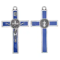 الكاثوليكية الفضة مطلي الصليب المعادن الأزرق كولير سانت بنديكت الصليب ميدالية عقد خرز صنع