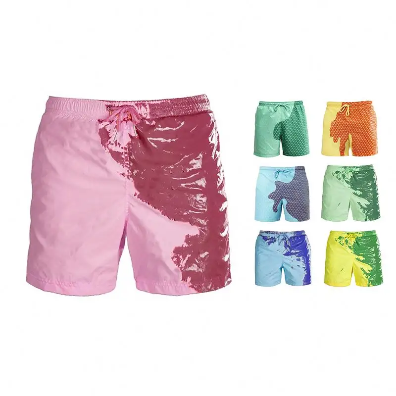 Color Changing Men Summer Swim Clothing Plus Size Drawstring Shorts Swimming Quick Dry Beach Shorts For Men