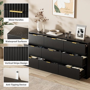 <span class=keywords><strong>Commode</strong></span> moderne en bois noir, <span class=keywords><strong>9</strong></span> <span class=keywords><strong>tiroirs</strong></span>, glissières lisses, large coffre, poignées dorées, chambre à coucher, salon, placard - Product Image 5