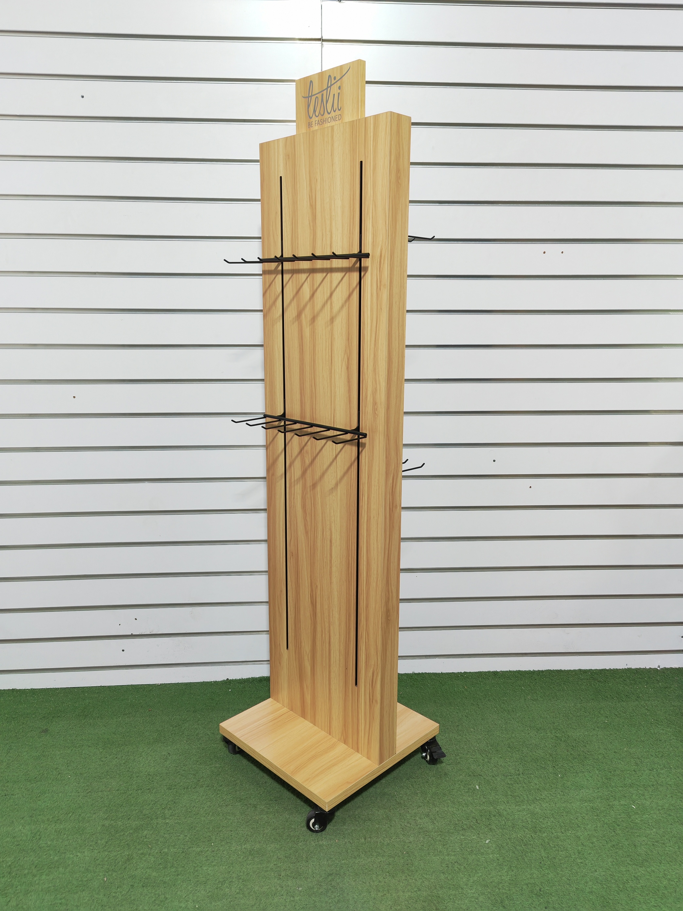 Jewelry & Belt Display Stand Double-Sided Heavy Duty Metallic with Removable Hook and Caster for Retail Supermarkets — view 3