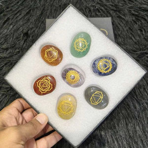 Seven Chakra <b>Crystal</b> Oval <b>Set</b> Metaphysical Healing Energy Wholesale Natural Engraved Oval Stone <b>Crystal</b> Handmade Carving Stones - Product Image 1