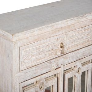 <b>Vintage</b> Solid Wood <b>Sideboard</b> Cabinet with Carved Glass Doors| Distressed WoodenBuffet Cabinet wit Drawers & Storage| Living room - Product Image 6