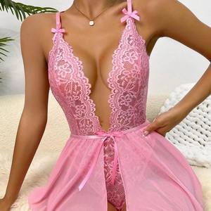 Abbigliamento da notte Sexy estivo da donna nuovo stile bianco trasparente alla moda in un unico pezzo aperto traforato per la vita - Product Image 3