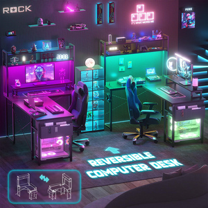 <span class=keywords><strong>Escritorio</strong></span> Gaming RGB en Forma de L, Grande, para Esquina, Mesa de Juego para Computadora, Fabricante de Escritorios Gaming Negros para PC <span class=keywords><strong>con</strong></span> Tomas de Corriente - Product Image 6