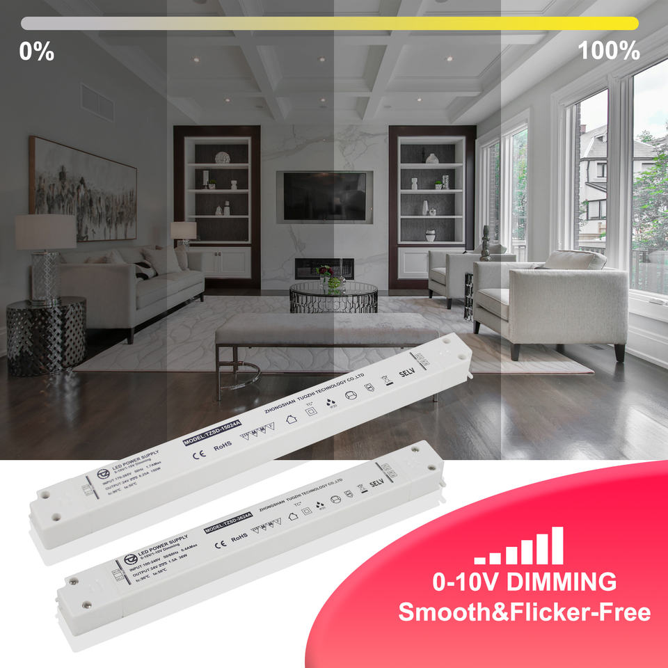 Single Led Driver 36W 220V Input 24V Dimmable Single LED Driver with 0-10V Control 90% ...