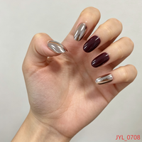Groothandel 24 stuks wijnrood chroom zilver opzetnagels ABS zelfklevend herbruikbare kunstnagels salon OEM op maat