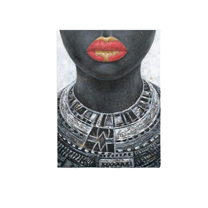 Cô Gái Màu Đen Vải Tường Nghệ Thuật Vàng Môi Đỏ Châu Phi Người Phụ Nữ Mỹ Bộ Lạc Dây Chuyền Bản địa Đen Nghệ Thuật Bức Tranh Phòng Ngủ Trang Trí Nội Thất Đã Sẵn Sàng - Product Image 1