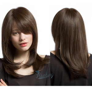 วิกผมสีน้ำตาลสังเคราะห์แบบ OEM พร้อมหน้าม้า ยาว 20 นิ้ว วิกผมลอนธรรมชาติแบบเลเยอร์สำหรับผู้หญิง วิกผมทนความร้อน Pelucas Lisas - Product Image 6