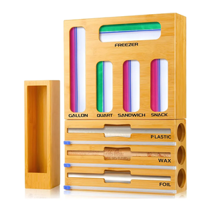 Multifunctional Custom Bamboo Ziplock Bag 9 In 1 Foil and Plastic Wrap Organizer for Drawer