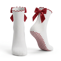 Chaussettes de sport à logo sur le bas, 100 % coton, antidérapantes, avec nœud décoratif, volants aux poignets, pour yoga, ballet et Pilates