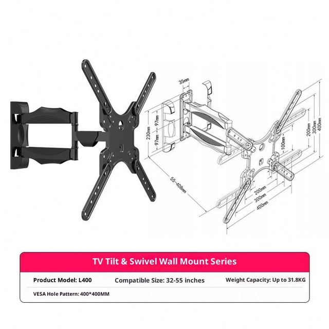 10-85 Retractable Rotating TV Stand With VESA Adjustable Wall Mount Steel Bracket in Box Packaging