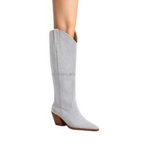 <span class=keywords><strong>Bottes</strong></span> d'équitation pour femmes en faux daim brodé style western, hauteur genou, bout pointu, talon bas, rehaussantes, printemps/été/hiver - Product Image 6
