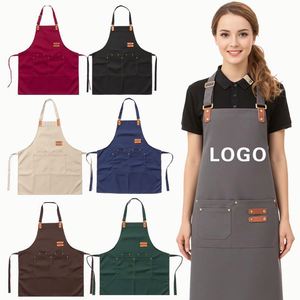 Custom Logo Reusable Durable Restaurant Milk Tea Cafe <b>Apron</b> for Chef <b>Kitchen</b> Printed Canvas Waiter - Product Image 1