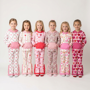 Conjunto de 2 Piezas para Niñas, Traje de San Valentín, Pantalones con Estampado Floral y Lazo de Corazón, Venta al Por Mayor - Product Image 1