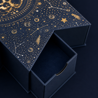 Caixa de Presente em Forma de Estrela Leabon com Cinco Gavetas Azul Marinho Folha Dourada Celestial Natal Personalizado com Logo Atacado de Fábrica