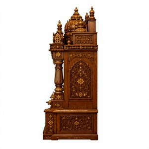 Shree Akshardham Teak Wood <b>Mandir</b> For Home Solid Teak Wood Prayer Temple with Storage Hindu Temple Cabinet Australia Pooja Unit - Product Image 5