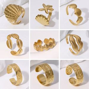 Anillos Abiertos de Acero Inoxidable con Diseño de Concha Dorada Elegante de Berserk para Regalos para Chicas - Product Image 5