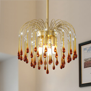 French-Style Glass <b>Crystal</b> Teardrop <b>Chandelier</b> Luxury Light Living Room Dining Master Bedroom Warm LED Eye Caring Pendant Middle - Product Image 4