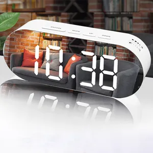 Alarm Clock Digital Mirror Surface Dimmer Large LED Display Dual USB Charging Ports Snooze Sleep Timer Bedroom Decoration
