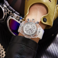 Reloj de Moda con Correa de Silicona, Elegante, Minimalista, Transparente, Multifuncional, Resistente al Agua 30M, Cuarzo Mineral, 45mm, con Agujas
