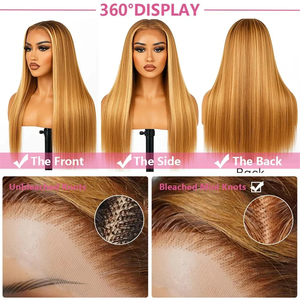 Perruque Lace Front Ombré Blond <span class=keywords><strong>Miel</strong></span> 30/613 avec Mèches, 5x5 13x4, Cheveux Humains Lisses Naturels Pré-Pluckés avec Baby Hair - Product Image 5