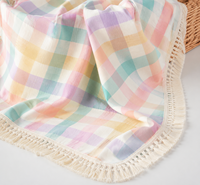 Couverture de poussette en crêpe de coton imprimé double couche, châle pour bébé avec dentelle à pompons, literie imprimée pour enfants