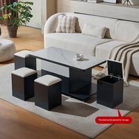 Table basse multifonctionnelle relevable 2-en-1 pliable pour petit appartement, mobile avec tabouret