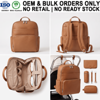 Sac à dos à langer multifonctionnel en cuir végétalien OEM grande capacité pour maman, sac de voyage pour bébé avec accessoires complets
