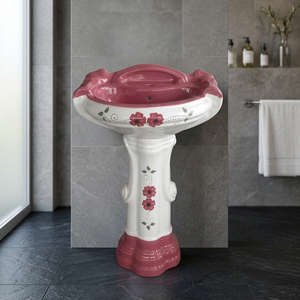 Lavabo de pie de cerámica con pedestal y cubierta electrochapada, con gran capacidad de lavado, para uso en centros comerciales y villas - Product Image 1