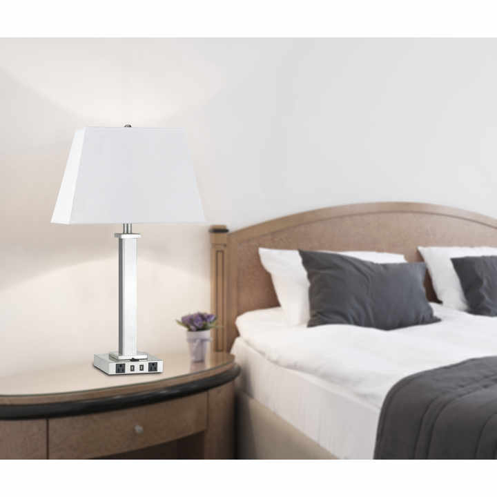 HMS 28\" Nickel Metal USB LED Table Lamp White Rattan Shade Modern European Nordic Style Touch Dimming for Bedrooms Battery