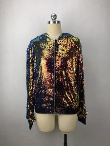 Pronta per la spedizione gratuita da donna alla moda per spettacoli teatrali per feste con <span class=keywords><strong>paillettes</strong></span> discolore fantastica <span class=keywords><strong>giacca</strong></span> di lusso Hiphop <span class=keywords><strong>lunga</strong></span> - Product Image 5