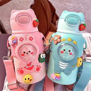 กระติกน้ำสแตนเลสสุญญากาศ500มล. พร้อมหลอดดูดสีสันสดใสด้านบนที่จับนุ่มด้านล่างเป็นยางสำหรับเด็กขวดน้ำดื่ม - Product Image 1