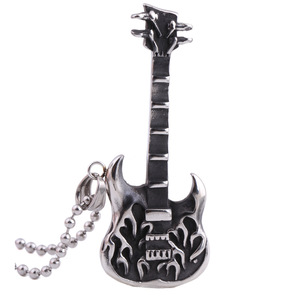 Collar con Colgante de Guitarra Eléctrica de Acero Inoxidable, Joyería de Moda Unisex, Diseño Retro Desgastado de 58 mm - Product Image 5