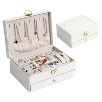Boîte de rangement pour bijoux en cuir PU double couche, doublée de velours, avec crochets pour colliers, anneaux, boucles d'oreilles, tiroir de rangement, coffret cadeau