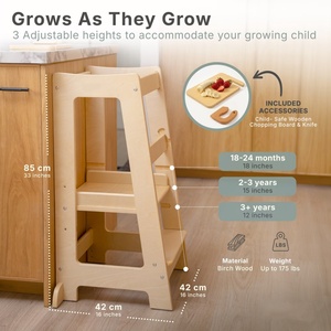 Toddler Standing Tower Baby Natural 3-Level Adjustable Wooden <b>Step</b> <b>Stool</b> Montessori Learning - Product Image 4